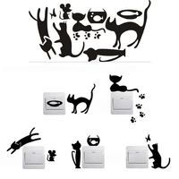 2022 hot selling cat and mouse black switch sticker cute animal diy wall decoration graffiti pvc sticker home room decoration