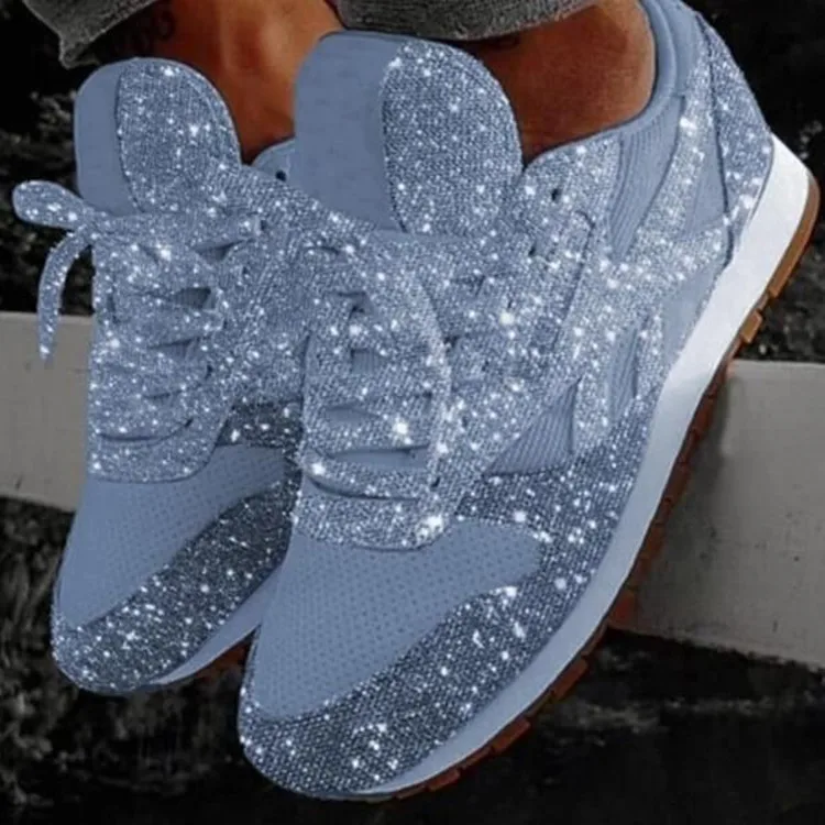Women Sequined Bling Sneakers Platform Sports Shoes Ladies 2023 Brand Designer Mesh Casual Shoes Breathable Running Shoes Female