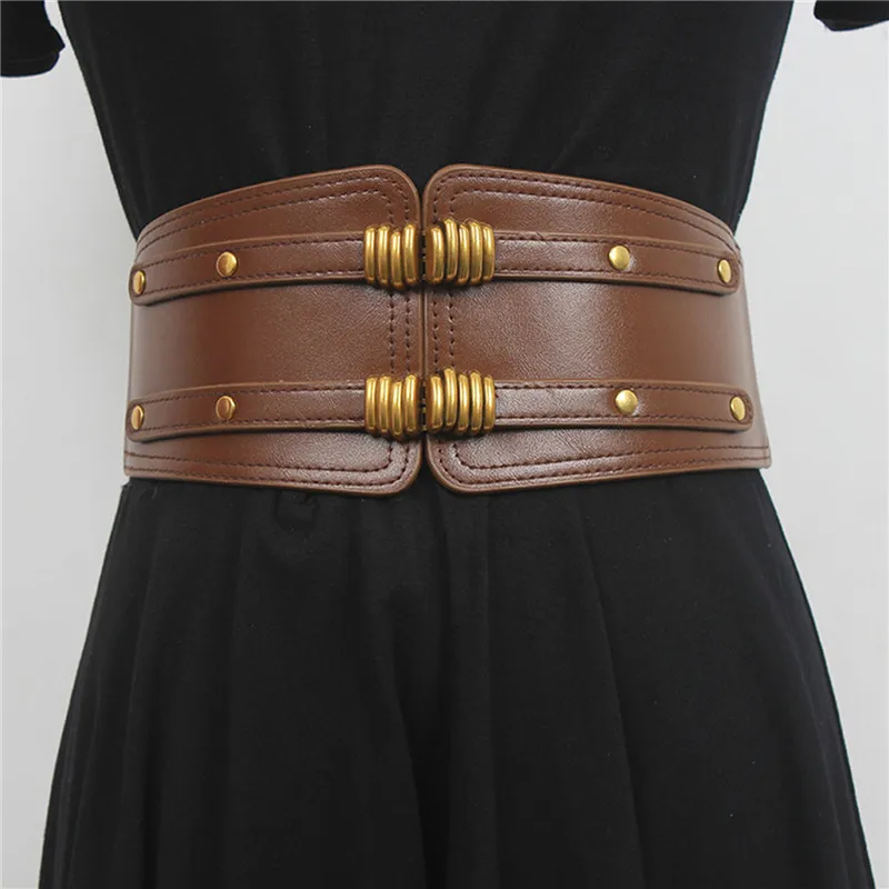 Luxury Ladies Wide Belt Elastic Vintage Buckle Leather Wide Fashion Wild Buckle Women's Belt Waist Seal Belt