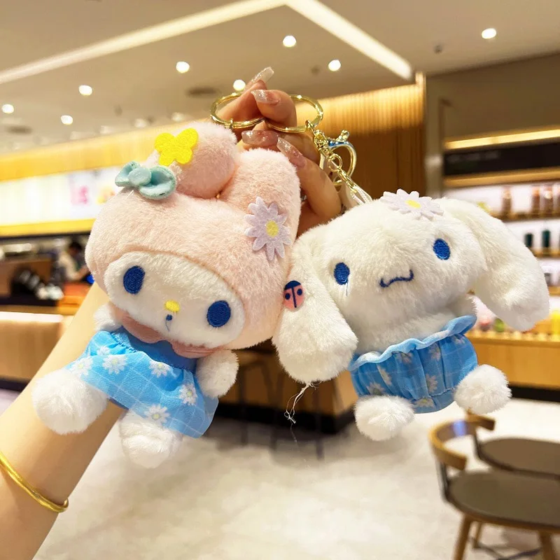 

Sanrio cartoon characters mini lace Melody soft plush toy couple pendant bag small doll key chain decoration Child Girl gift
