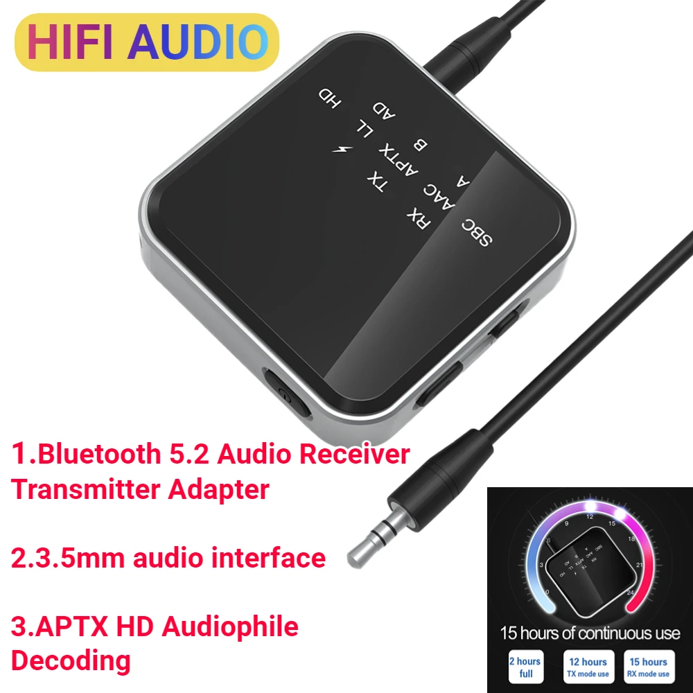 

Аудиоресивер Tebe aptX-LL/HD с низкой задержкой, Bluetooth 5,2, адаптер передатчика, 3,5 мм, музыкальный адаптер с аудиоинтерфейсом для компьютера