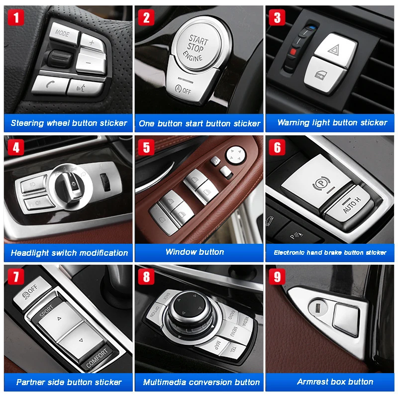 

Chrome ABS Car interior Buttons Sequins Decoration Cover Trim Decals for BMW 5 series f10 f18 520 525 528 530 2011-17 Car Decora