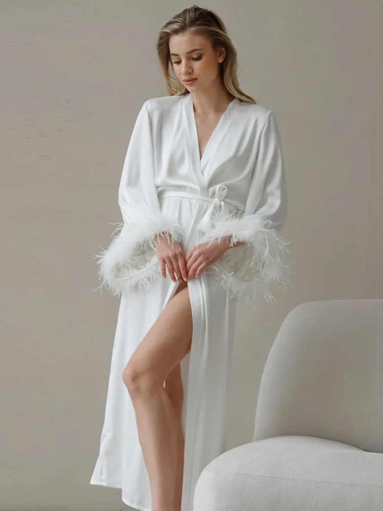 

Халат Linad женский с перьями, свободная пижама с длинным рукавом, белый банный халат с поясом, Повседневная Пижама в стиле пэчворк, лето 2023