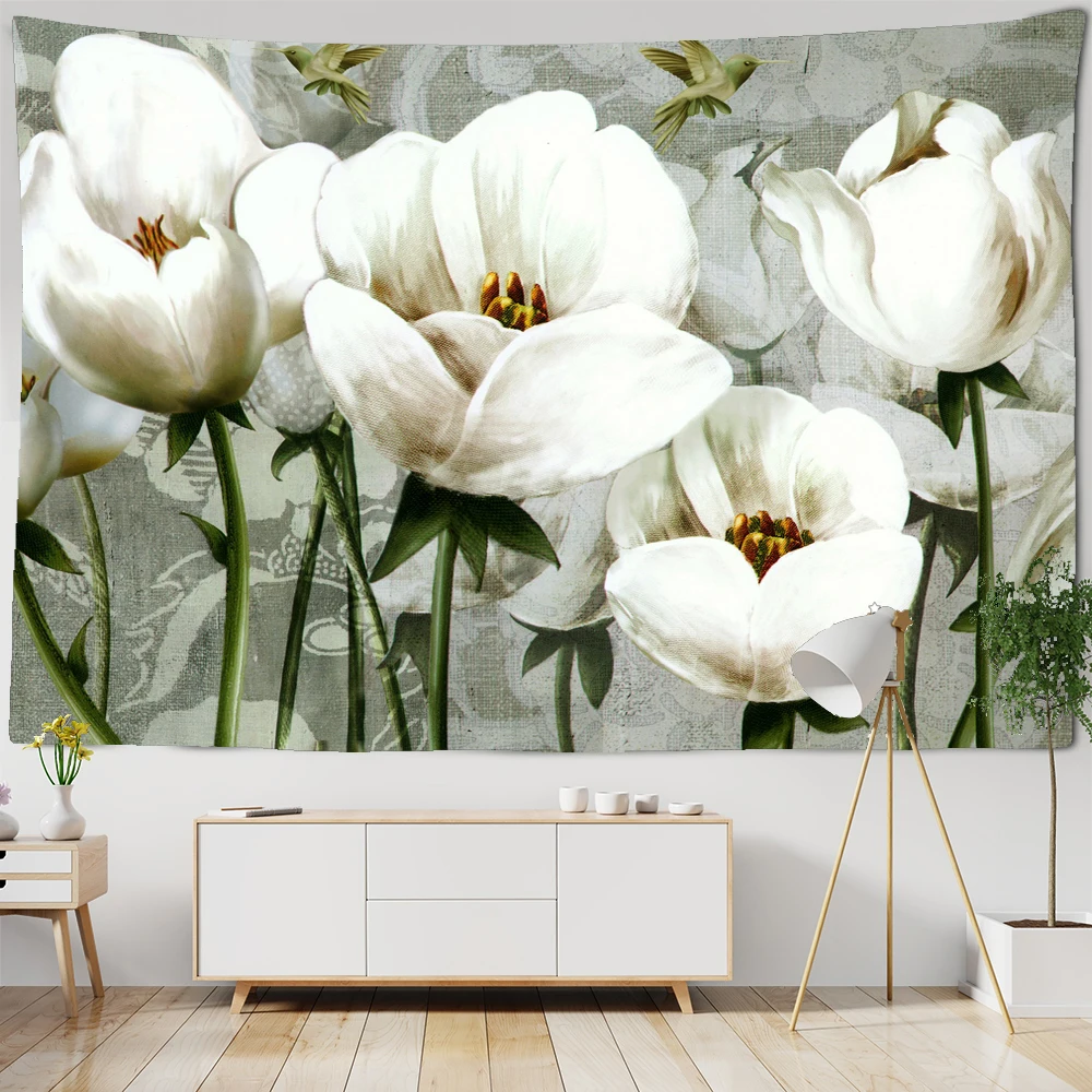 

Flower Painting Tapestry Wall Hanging Boho Hippie Witchcraft Art Psychedelic Table Mat Home Decor mattress Mandala sofa blanket