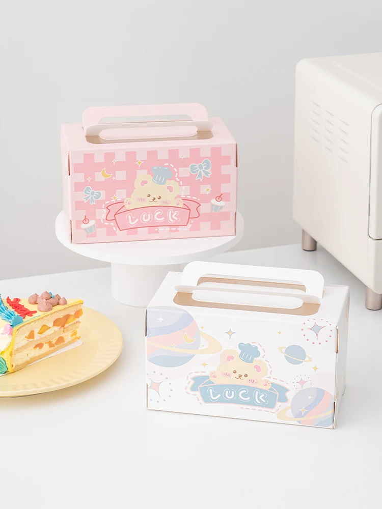 

20 Pcs/Lot Cute Cartoon Hand-painted Portable Dessert Cake Packaging Box Baking Packaging Box Size 17*9*10cm