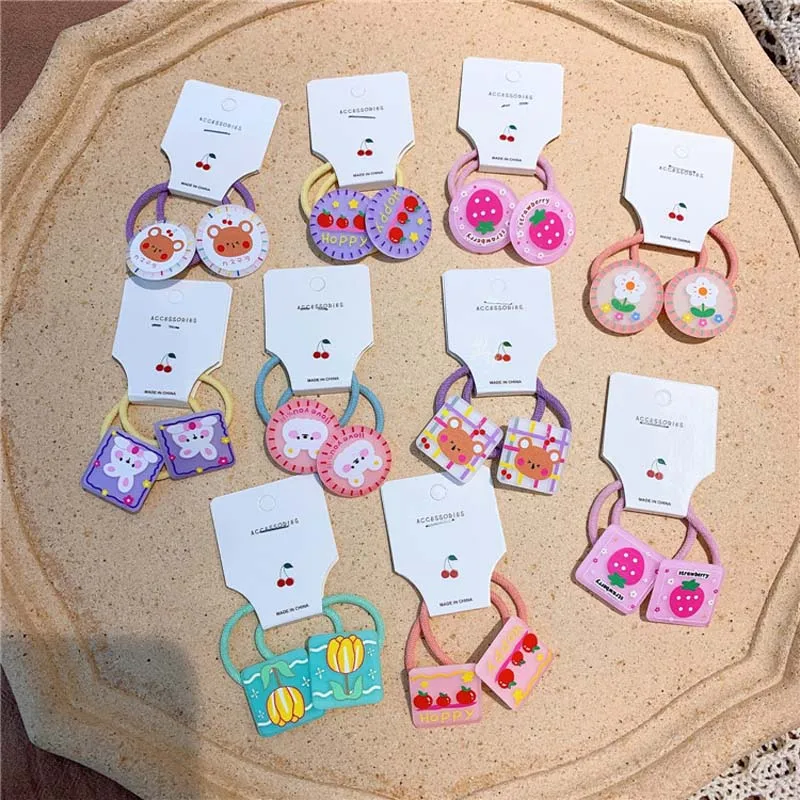 

2021 New Four Seasons Fashion Cute Sweet Children's Graffiti Flower Love Hair Tie for Little Girls Elastic Hair Bands Headwear