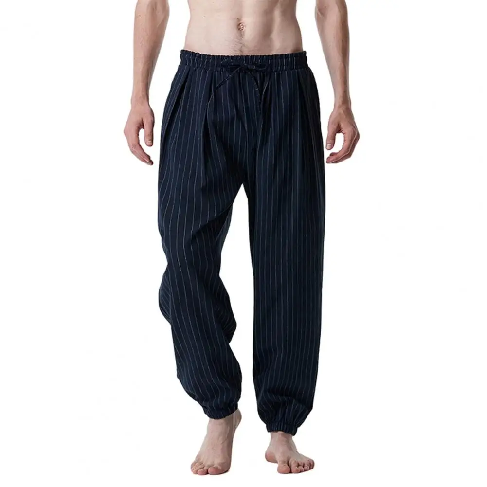 

Men Harem Pants Elastic Waist Loose Striped Print Drawstring Deep Crotch Sports Casual Trousers for men pantalones hombre