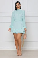 spring summer elegant mesh dress women fashion beach style solid round neck long sleeve ruffled mini dress women
