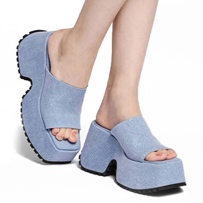 

Шлепанцы женские на платформе и высоком каблуке, повседневные сандалии, квадратный носок, сланцы, массивные тапочки, лето 2023