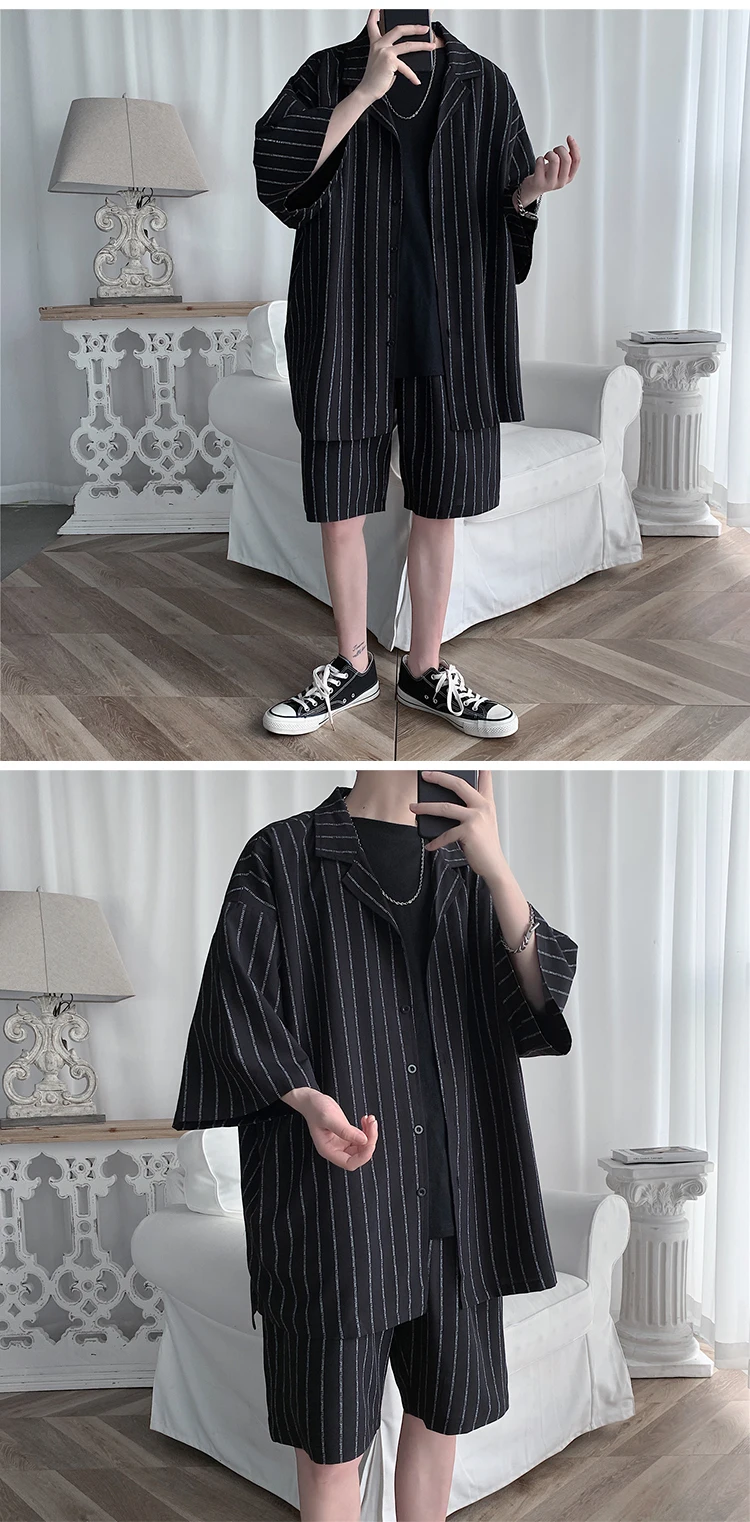 Summer Men Shorts Set Matching Shirts Letter Striped Floral Printing Lightweight Short Sleeve Elastic Waist Oversize Suit Man