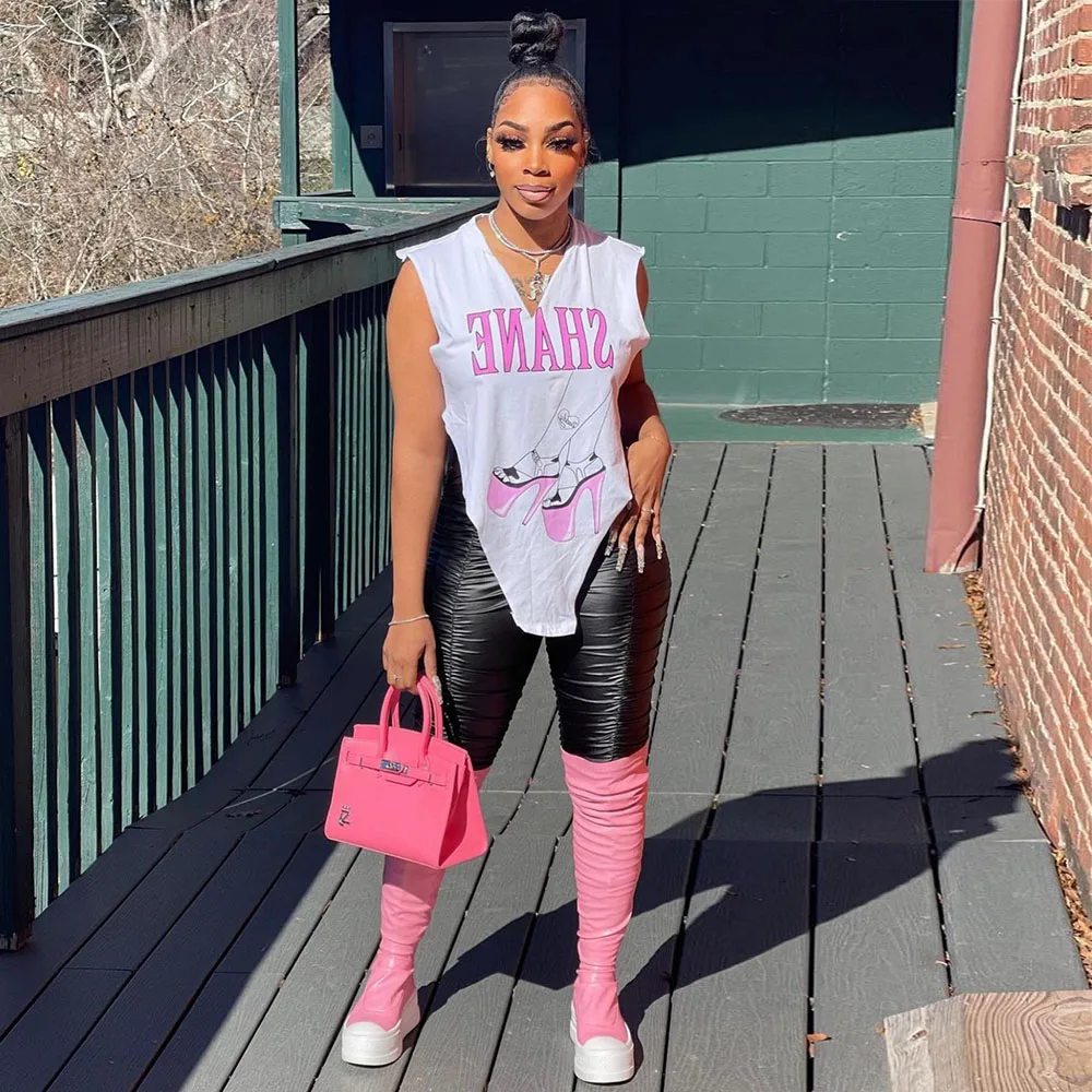 

Женская футболка с буквенным принтом, свободная футболка без рукавов с V-образным вырезом, летние женские Топы неправильной формы, для отдых...