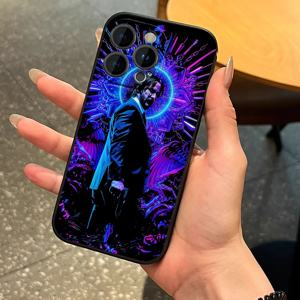 Movie J-John W-Wick Phone Case for iPhone 12 11 13 14 15 16 Max Pro Plus Black Soft Silicone Cover