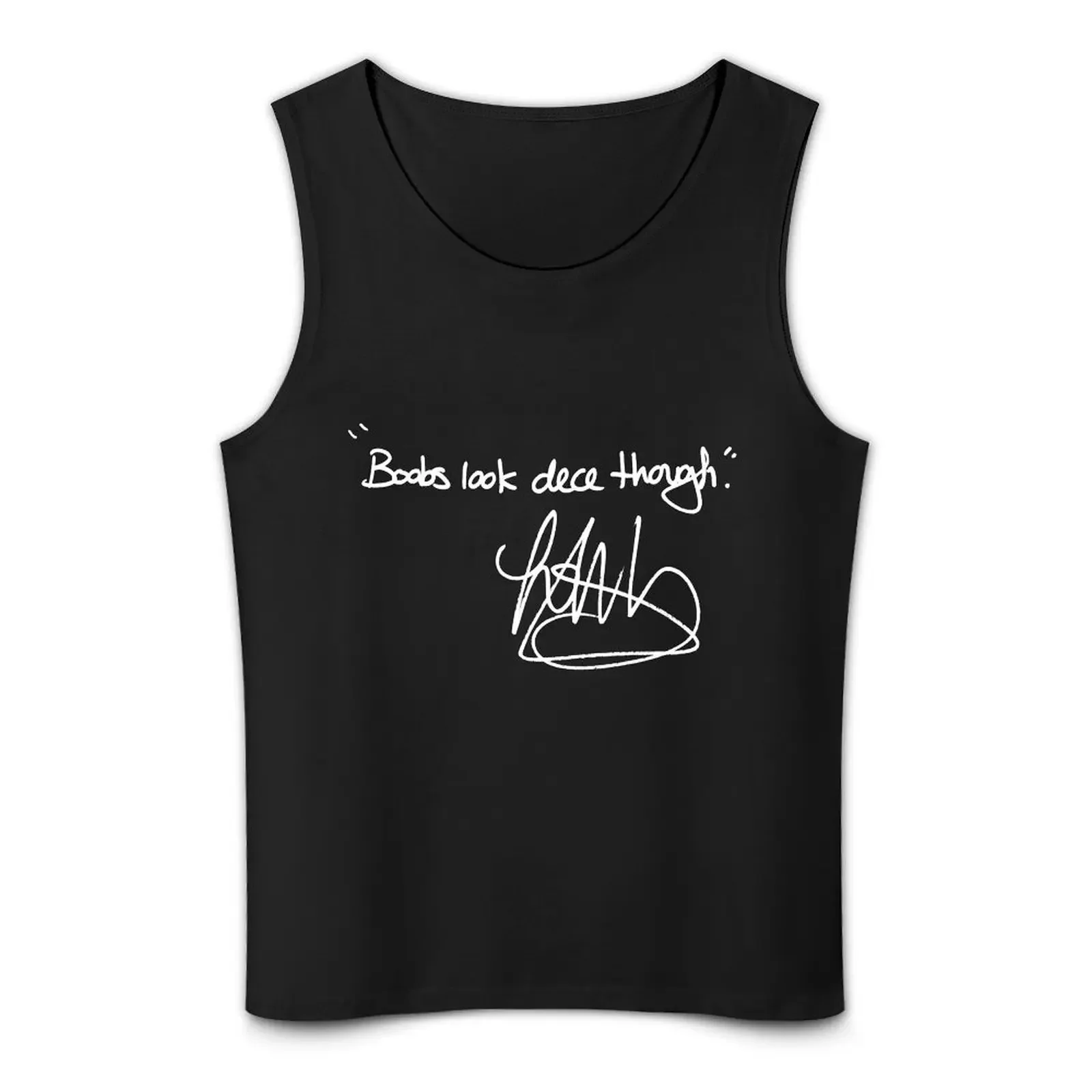 Boobs Look Dece Though (белый текст) Майка летняя одежда мужские хлопковые футболки 2024