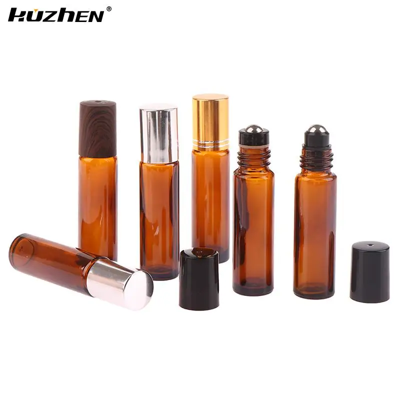 

1Pcs 10ml Amber Glass Roll On Bottle For Essential Oil Vials With Roller Metal Ball Refillable Bottles Containers