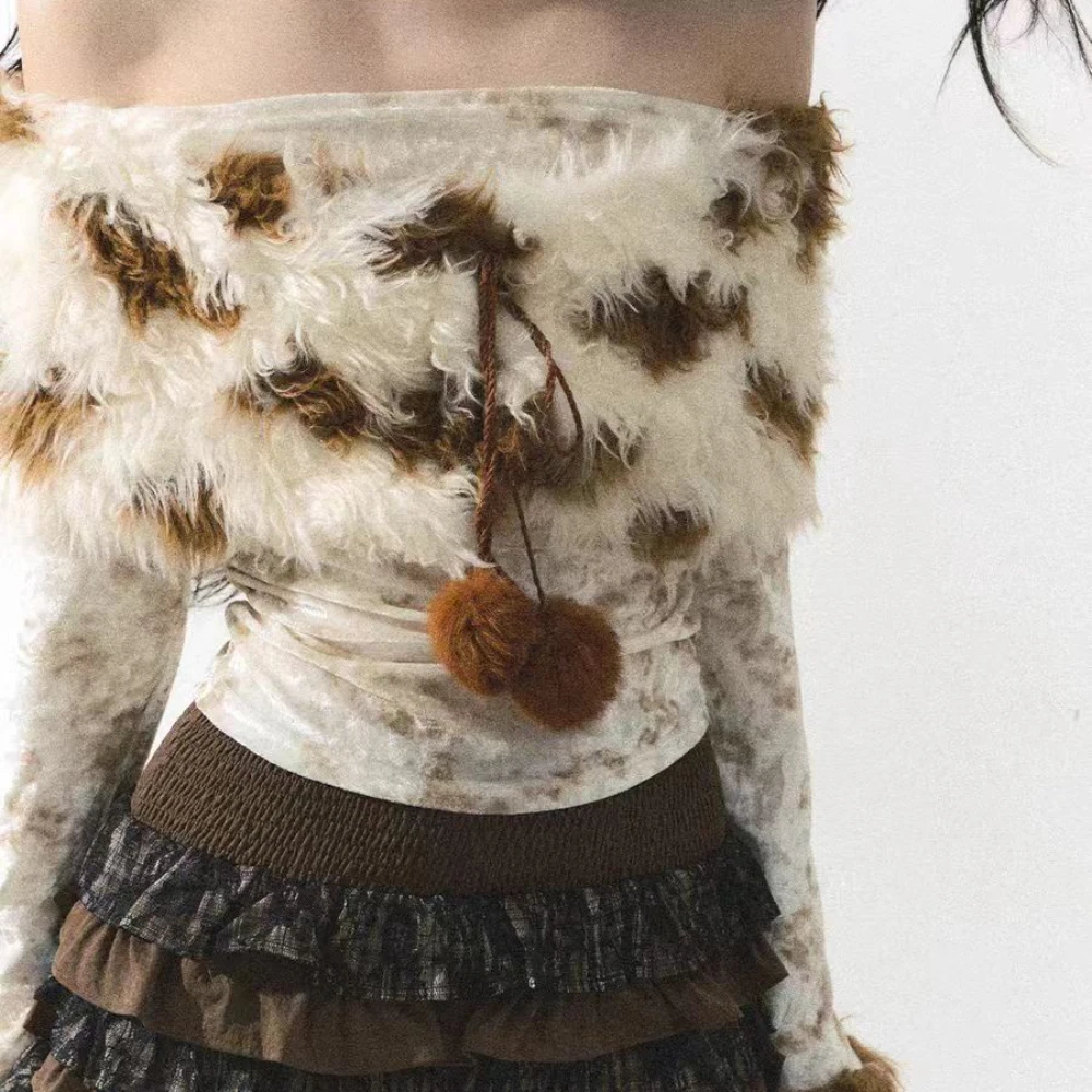 Ретро футболка из полиэстера с искусственным мехом