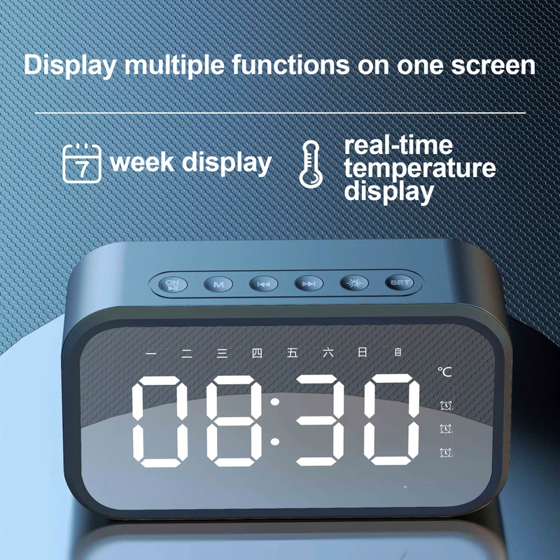 

FM Radio LED Digital Smart Alarm Clock Mirror Wireless Bluetooth Music Player Electronic Table Clock