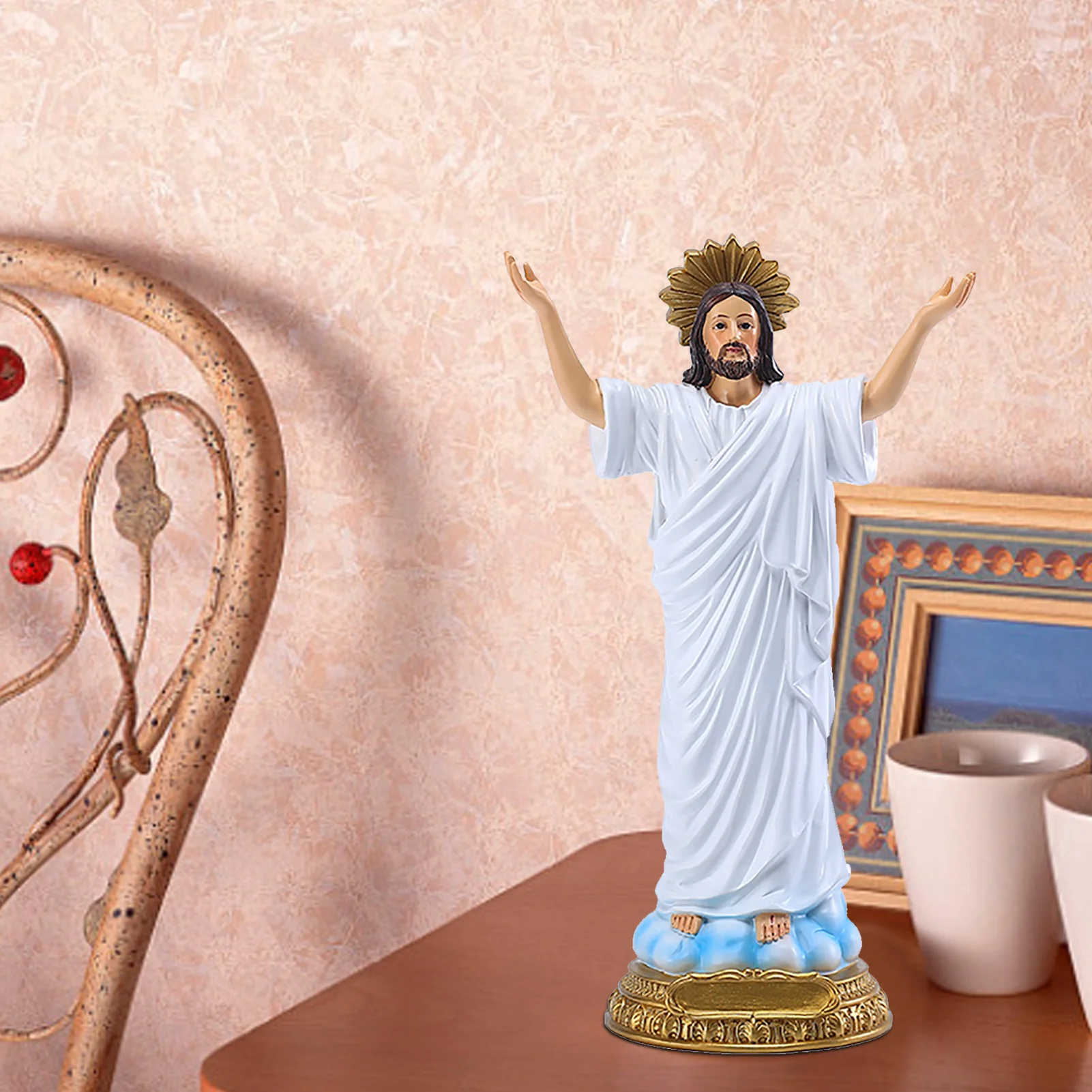 

8.85 Inch Jesus Statues And Figurines Sacred Jesus With Open Arms Spiritual Decorations And Religious Gifts Resin Statue White
