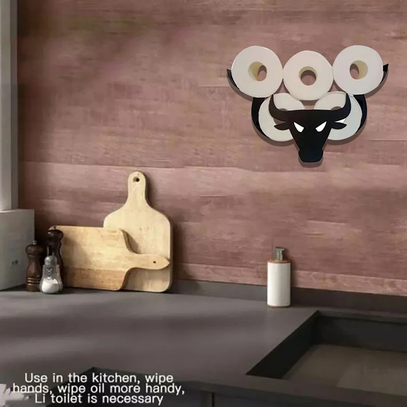 

Black Cow Toilet Roll Paper Holder Free-Standing Bathroom Tissue Storage Cattle Wall Mounted Roll Tissue Storage Shelf