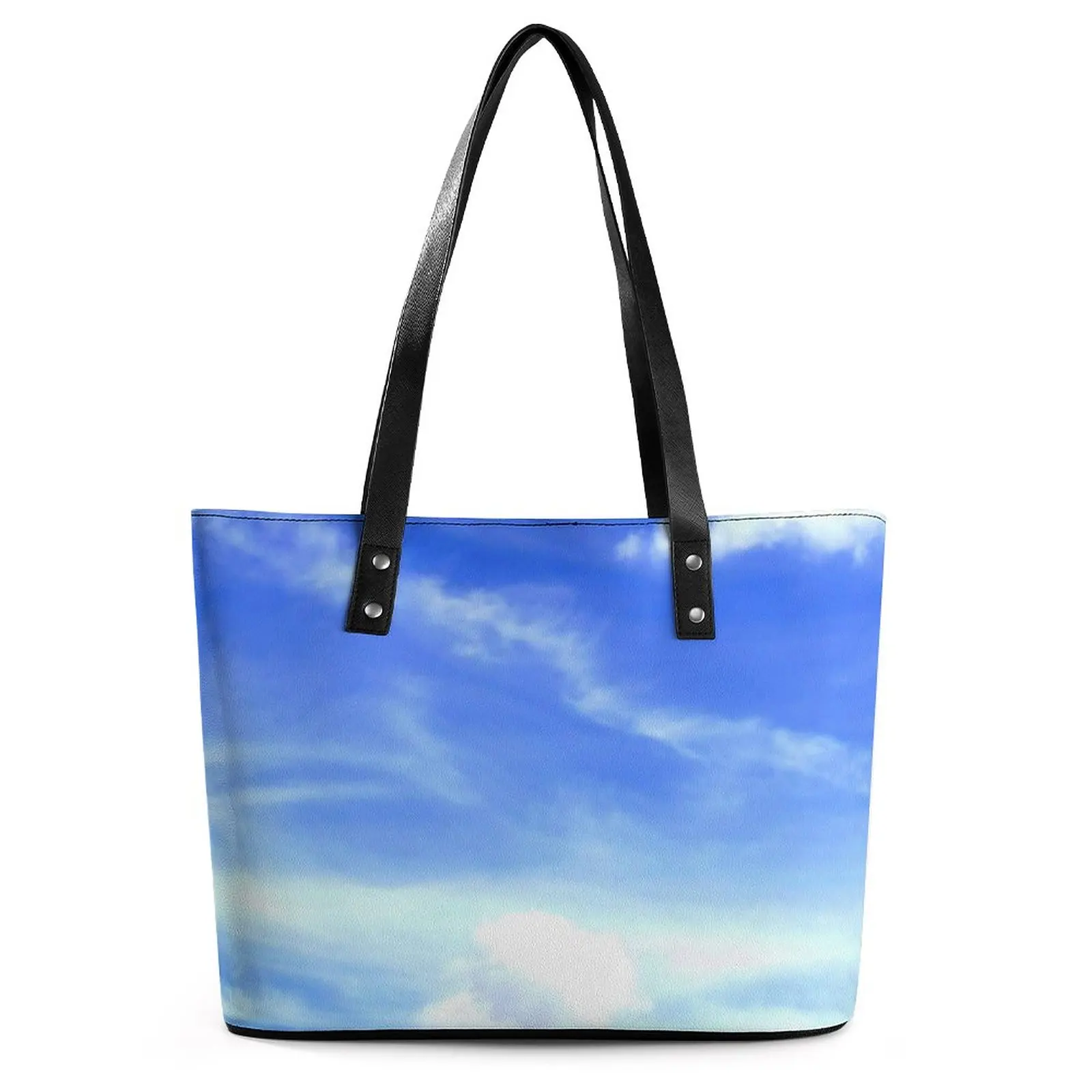 

Blue Sky Handbags Photography Clouds Print Kawaii Shoulder Bag College PU Leather Tote Bag Student Ziplock Print Shopper Bags