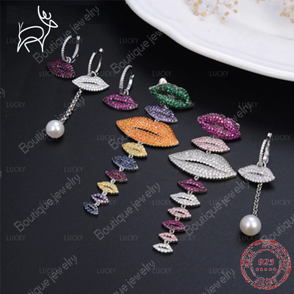 

S925 Sterling Silver Pearl Lips, Asymmetric Earrings, Colored Earrings, Bracelets, Clothing, Luxury Monastery Jewelry.