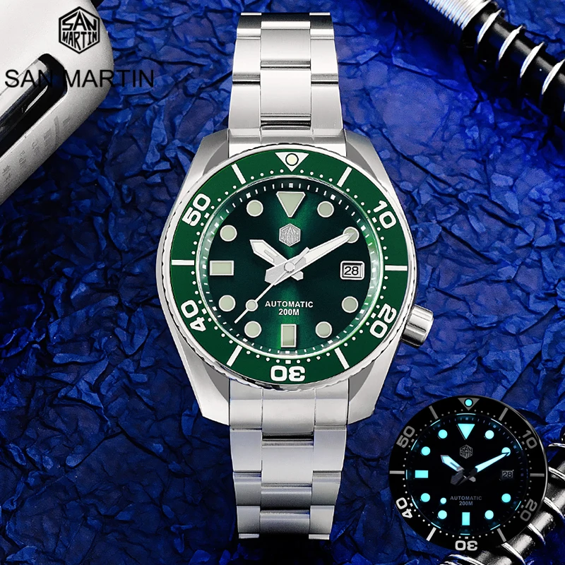 

San Martin Men Automatic Mechanical Watches MM200 NH35 Business Wristwatches Luxury Sapphire 20 Bar Diver BGW-9 Luminous Date