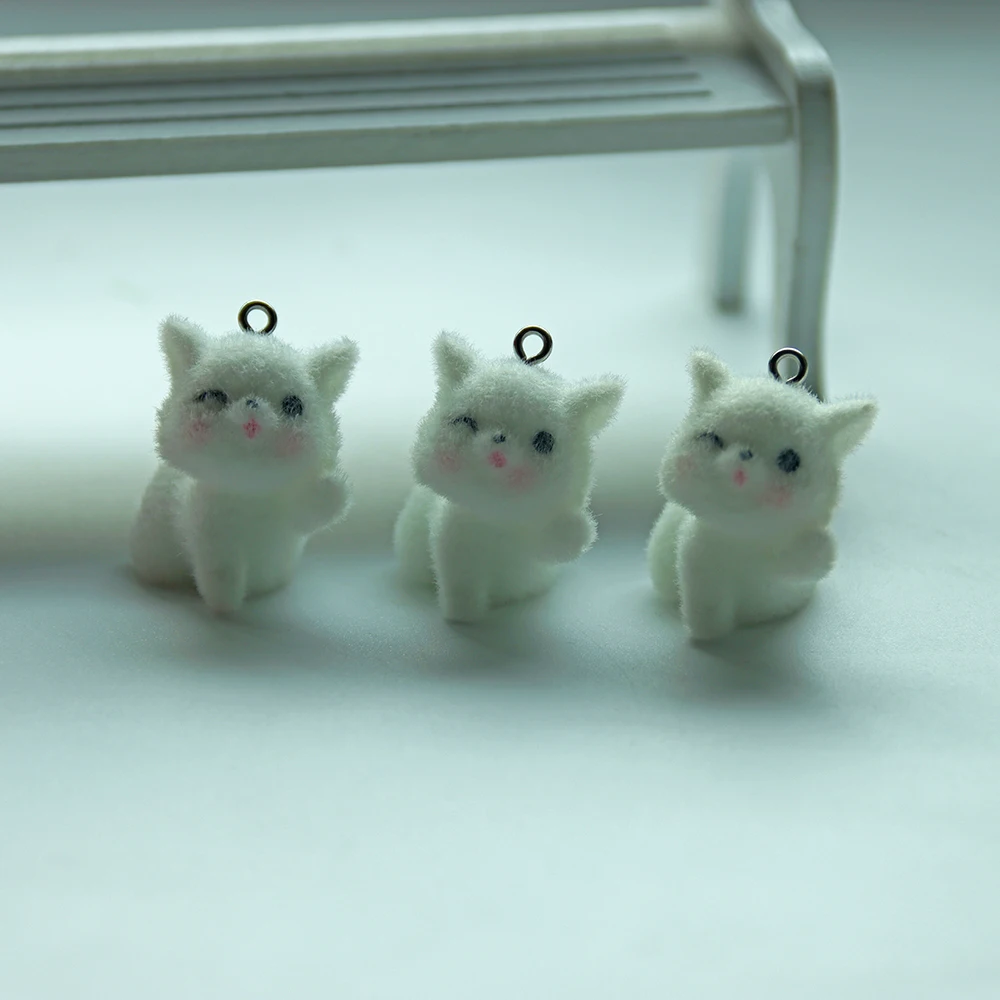 30 шт. 3D мультяшные животные смоляные подвески милая флокированная кукла-кошка
