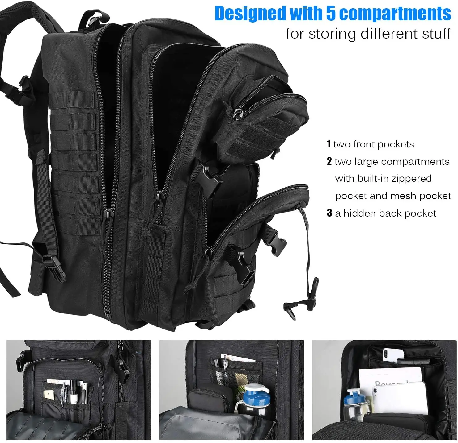 45L Mountaineering Backpack, Military Tactical Backpack Army Molle Multifunctional Large Capacity Field Camo back packs