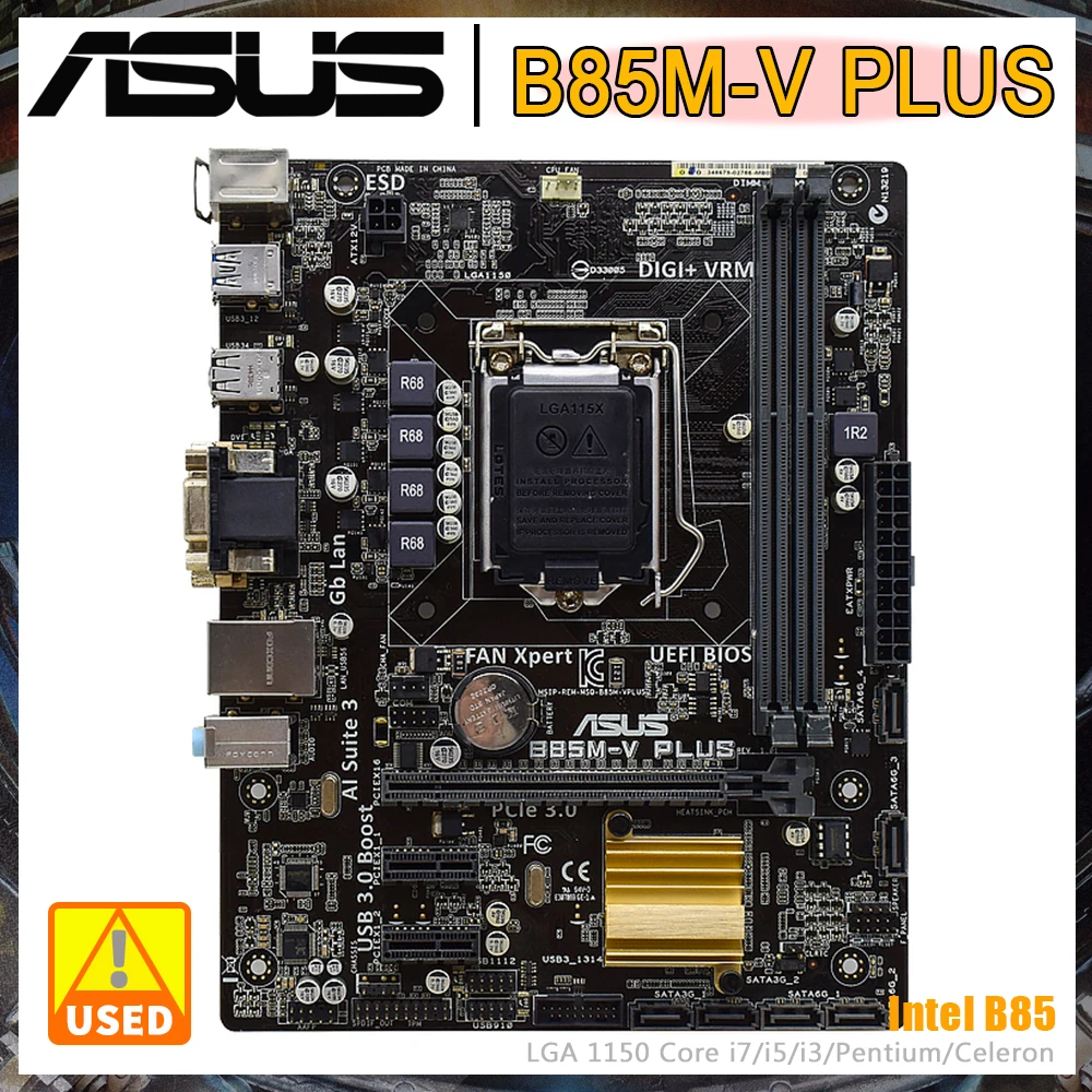 

ASUS B85M-V PLUS motherboard uses Intel B85 chipset Gigabit LAN LGA 1150 socket supports Intel 22nm processor for Core i7 i5 i3