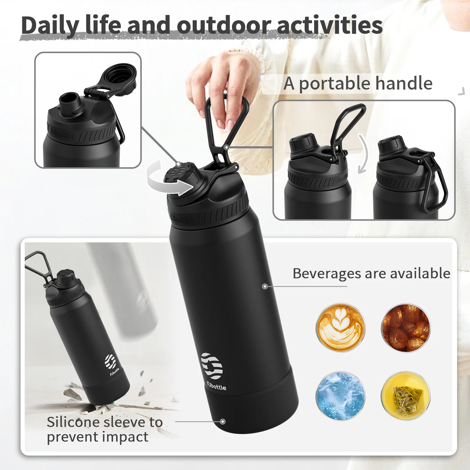 Фото FJbottle 710/950 мл термос из нержавеющей стали, термобутылка для воды, стакан, посуда для напитков, термобутылка для сохранения холода №4