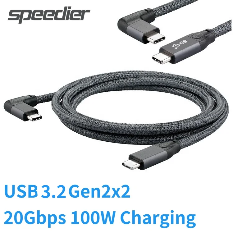 

USB 3.2 Gen2 x 2 Right Angled USB-C To USB-C USB 3.1 Data Cable 5A 20Gbps PD 100W Fast Charging Cable For Type-C Laptops Devices