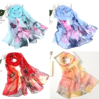 16050cm multiple colour gradient color flower chiffon georgette scarf muslim hijab women foulard lotus leaf long shawl bandana