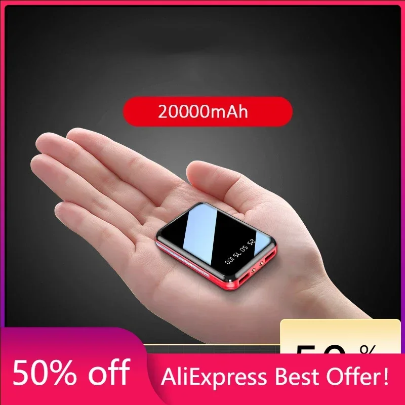

20000mAh Mini Power Bank Mirror Screen LED Digital Display External Battery Pack camping Portable Powerbank free shipping