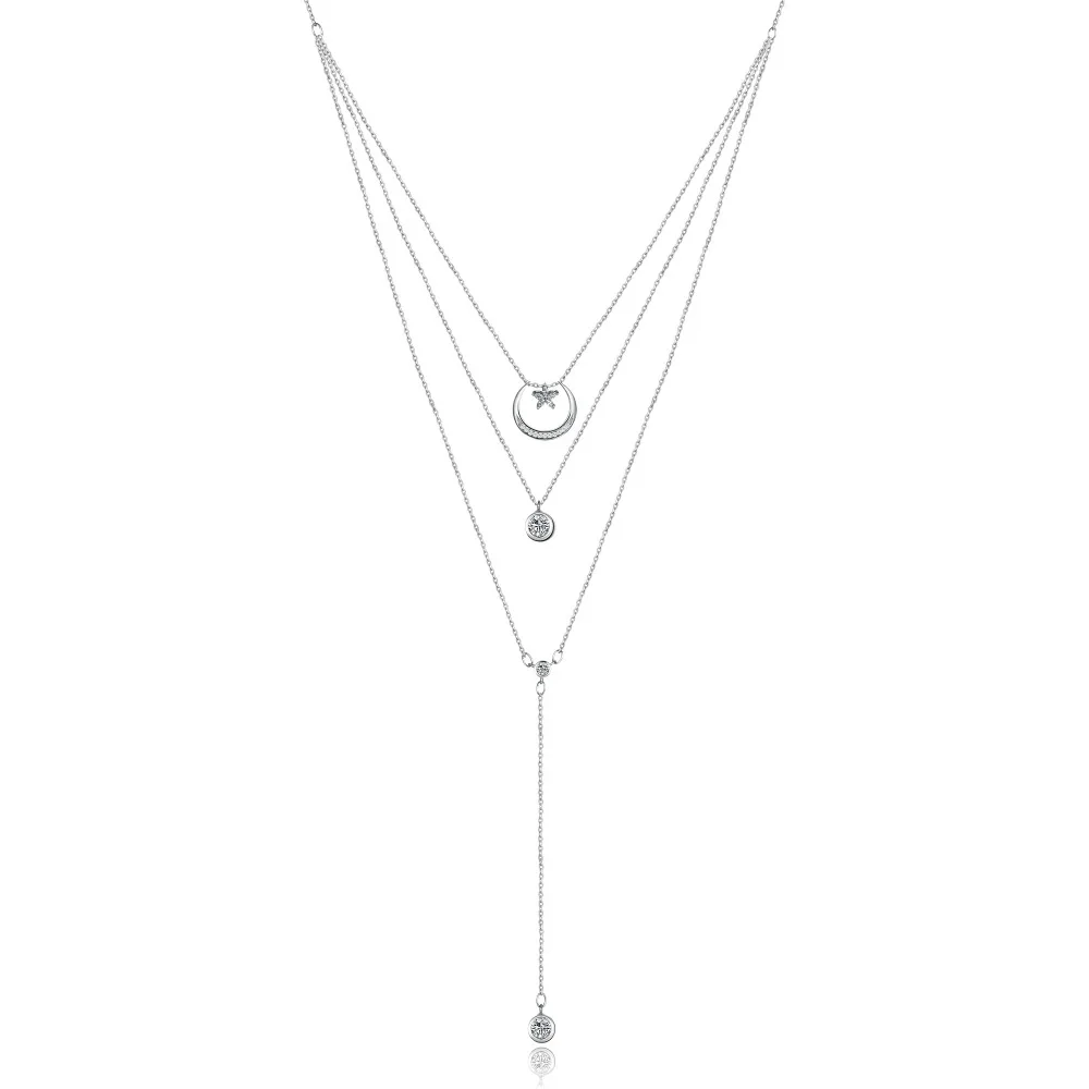 V103 Elegant Star and Moon Zirconia Stone Pendent Necklace  925 Sterling Silver for women