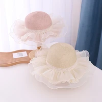2022 summer new solid lace hat fashion women girls outdoor breathable sun hat kids child ruffled sun protection travel straw hat