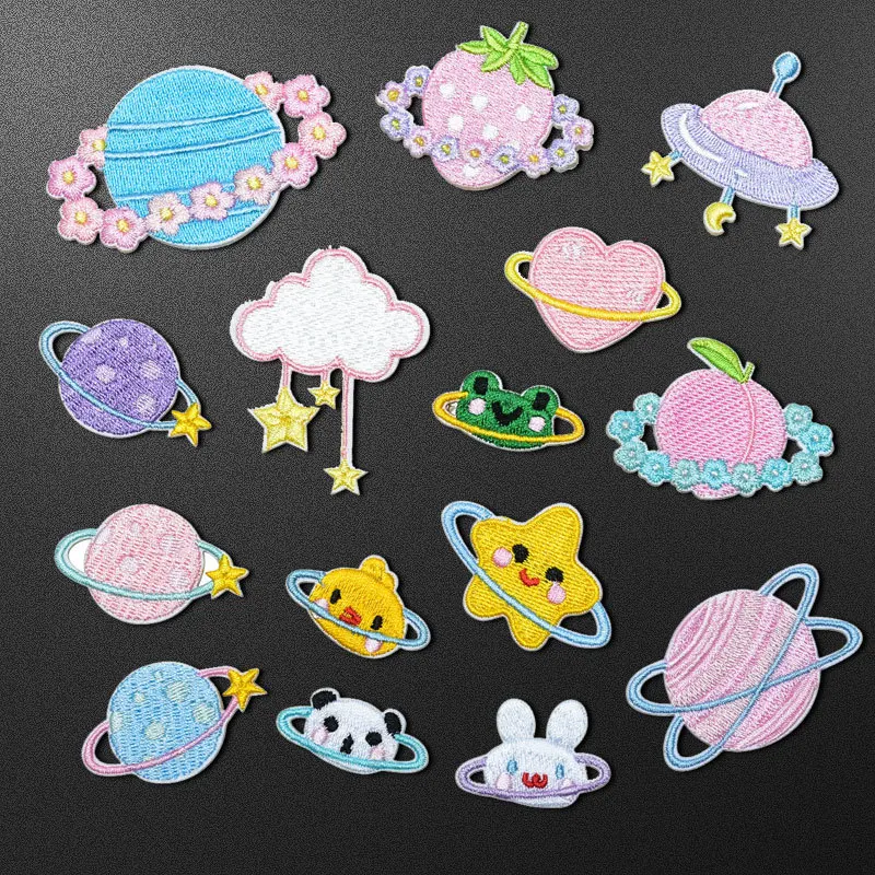 

Planet System Space Embroidery Patch Animal Fruit Badge Embroidery Sticker Stick-On Children's Bag Shoes DIY Decorative