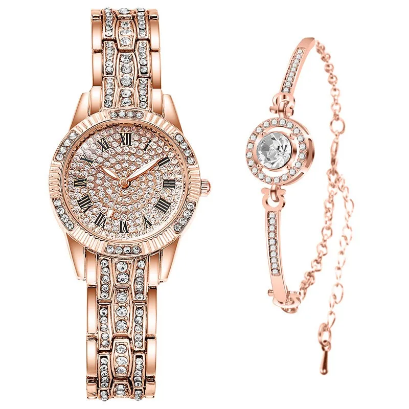 2023 New Steel Band  Bracelet, Trendy Roman Diamond Dial Quartz Women Watch