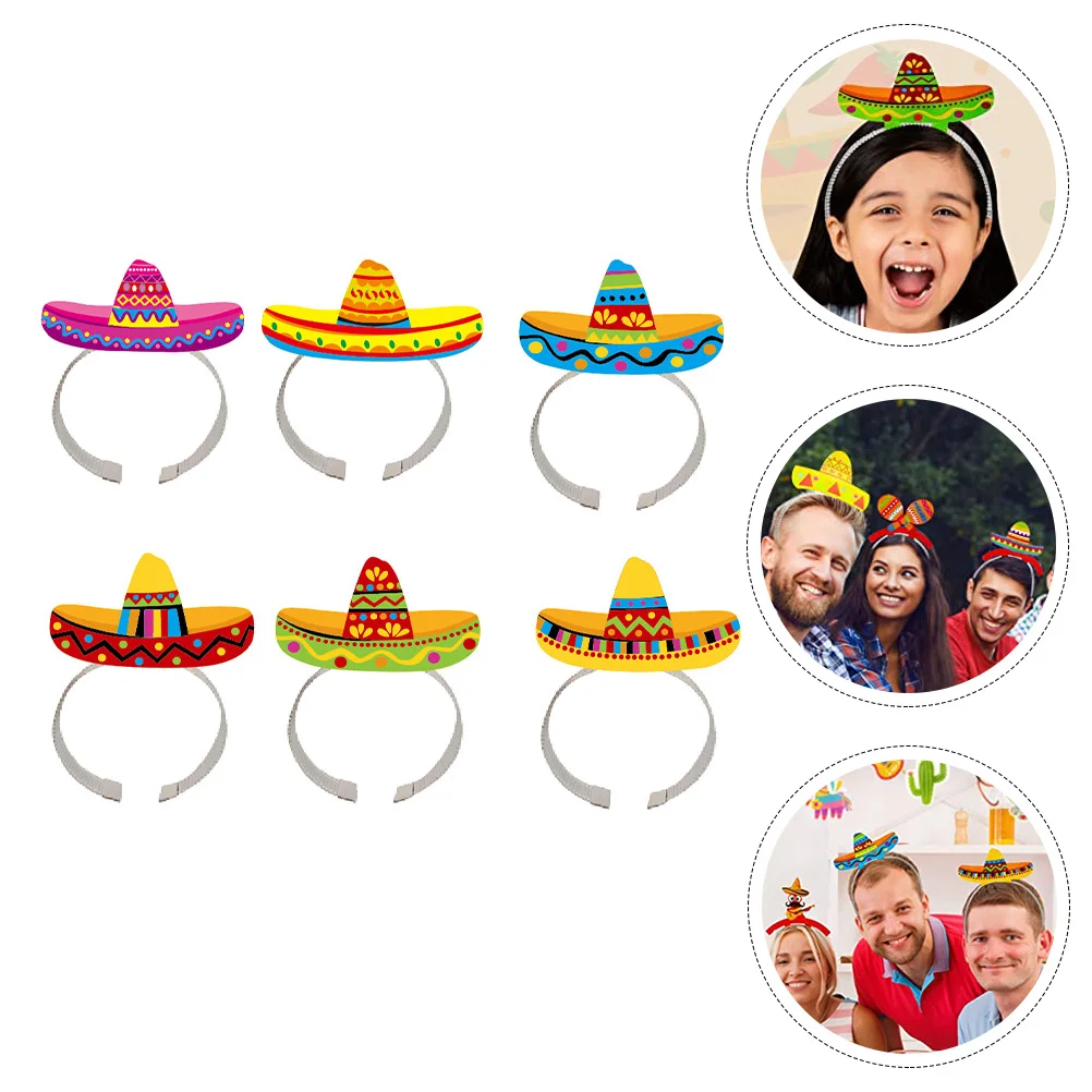 6 Pcs Hawaiian Costume Taco Hat Cinco De Mayo Accessories Mexico Mexican Fiesta Headband Wide Brim
