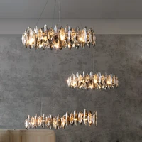 led gold chrome crystal stainless steel round dimmable chandelier hanging lamps lustre suspension luminaire lampen for foyer