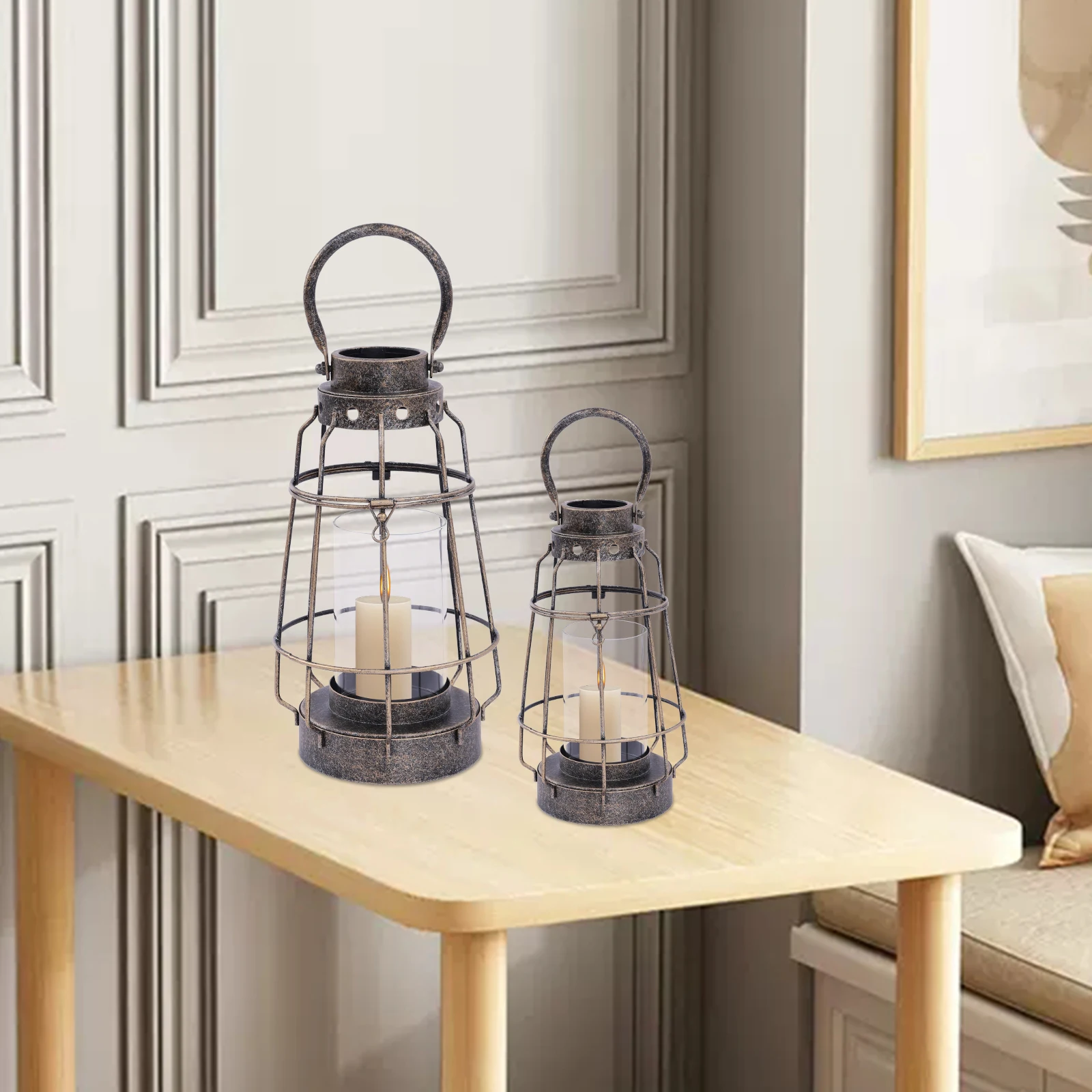 

2 Pcs Retro Metal Candle Holder Vintage Hollow Home Party Decor US