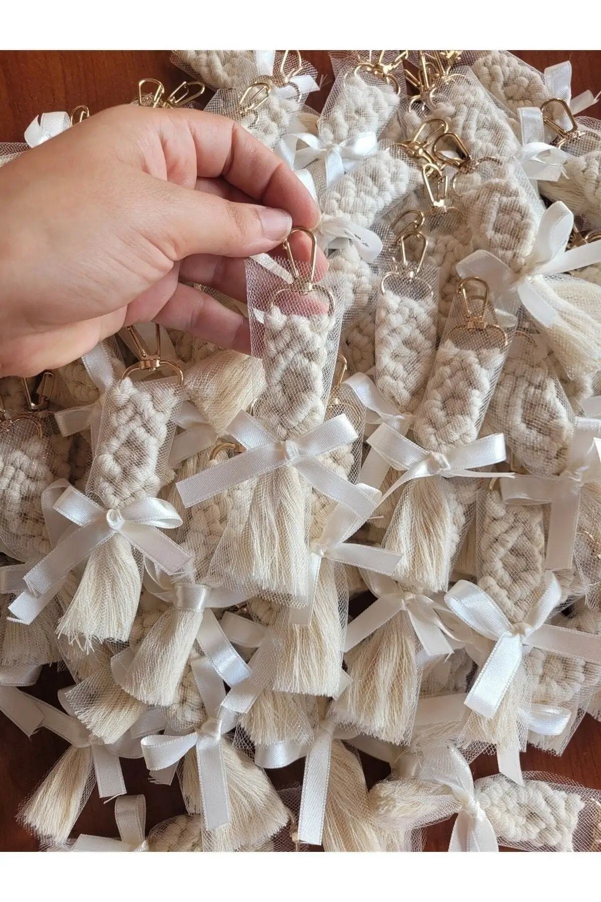 

Tassel Handmade Gift Macrame Cream Ribbon Keychain 25 pcs