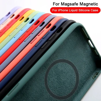 Magnetic Liquid Silicone Case For iPhone 14 12 11 13 Pro Max mini 8 Plus SE For Magsafe Wireless Charging Cases XR XS MAX Cover