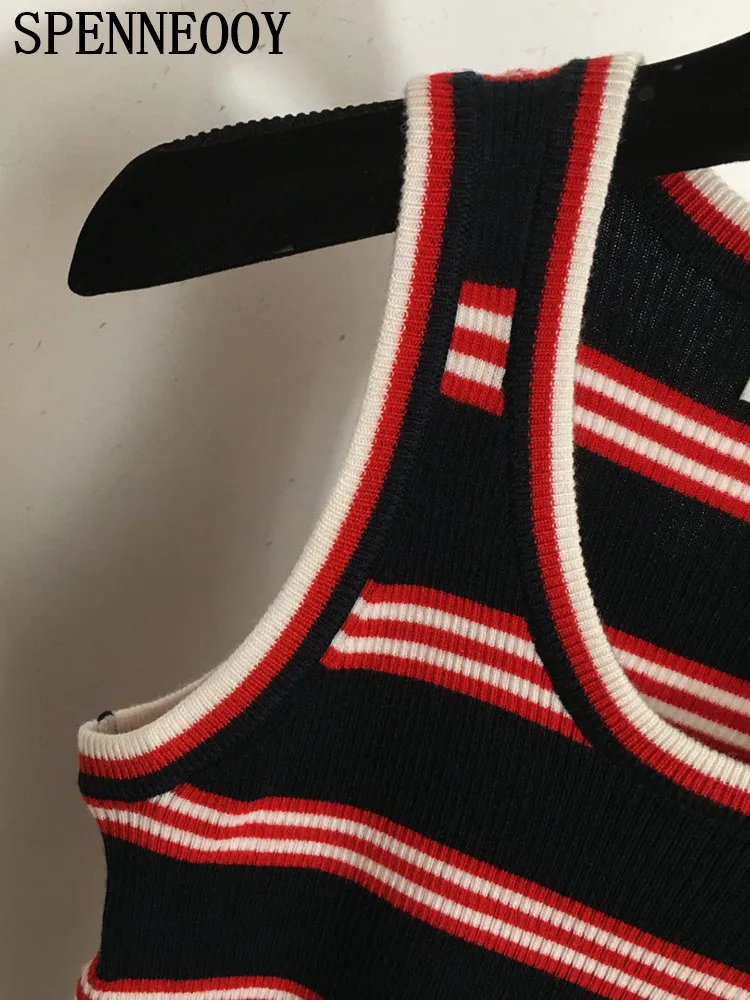 Женский вязаный свитер без рукавов SPENNEOOY подиумный винтажный полосатый