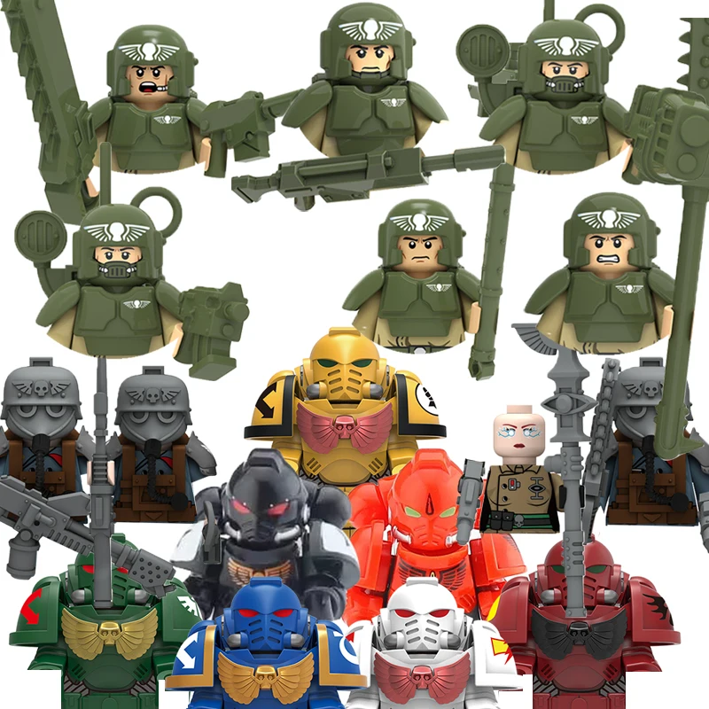 

Imperial Guard Heavy Military Corps Soldiers Building Blocks Black Red Warrior Figure Accessories Gun Hammer Weapons Toys Gifts