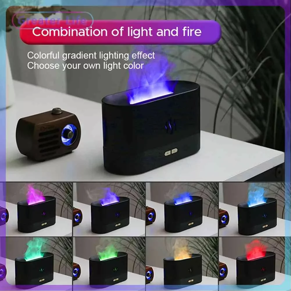 180ml Simulated Flame Humidifier Colorful Gradient Flame Aromatherapy Machine Multifunctional Equipment for Home Office Yoga Gym