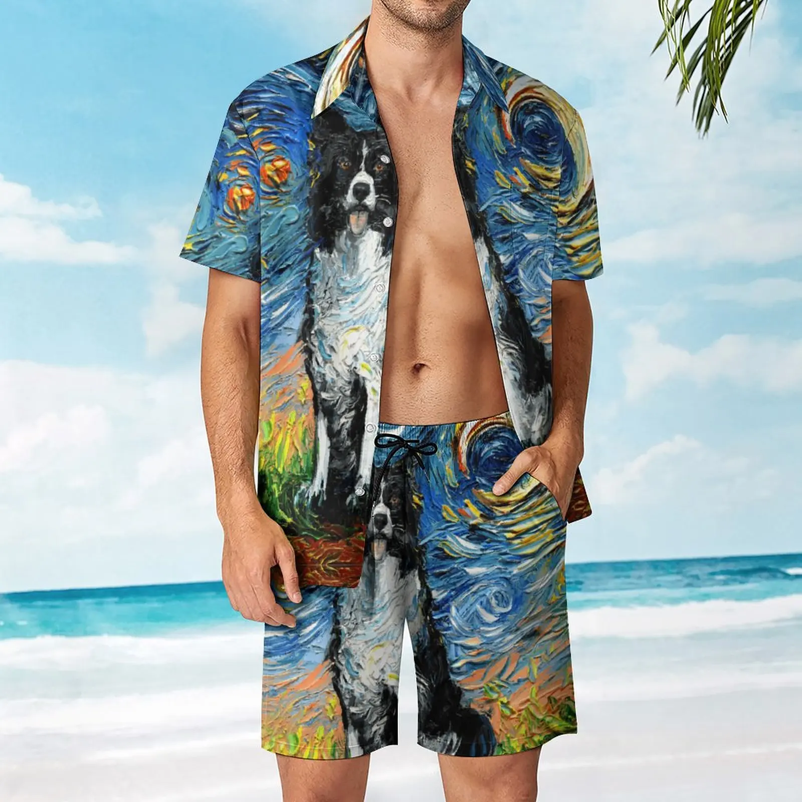 

Мужской пляжный костюм Border Collie(0002), винтажный костюм из 2 предметов, высококачественный пляжный американский размер