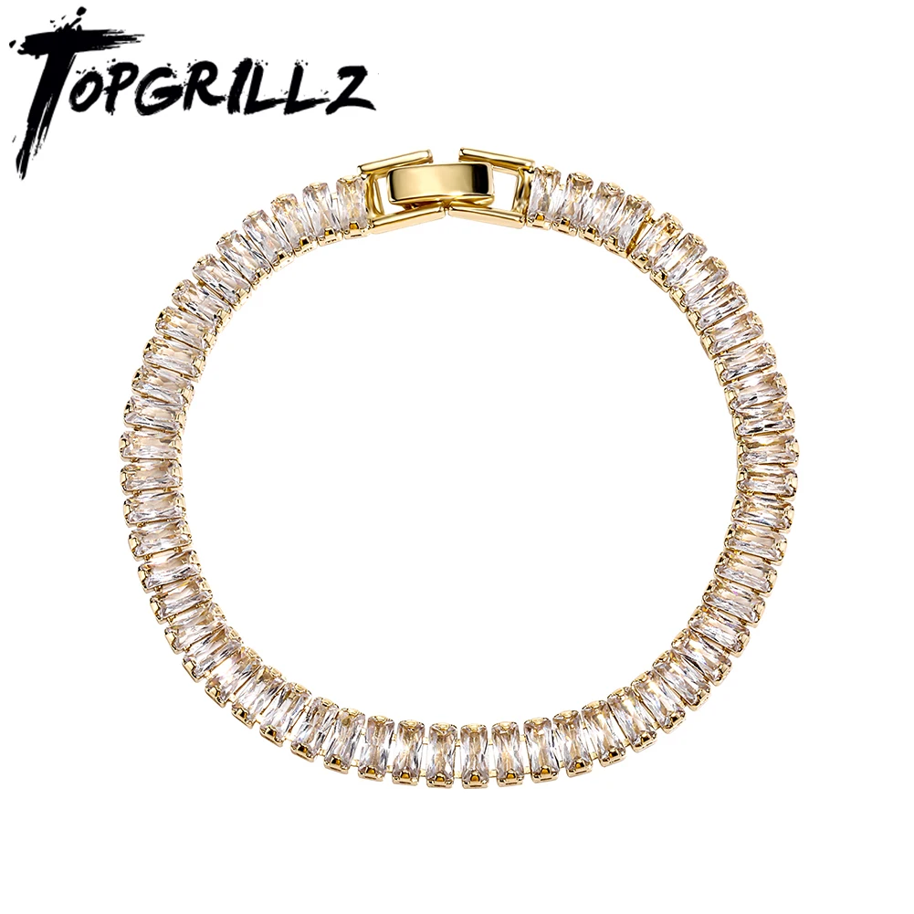 

TOPGRILLZ New Baguette 6mm Splicing Bracelet Iced Out Cubic Zirconia Hip Hop High Quality Fashion Charm Jewelry Gift Unisex