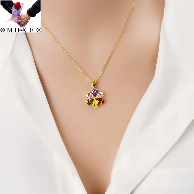 

OMHXFC Wholesale PN674 European Fashion Fine Woman Party Birthday Wedding Gift Flower AAAZircon 24KT Gold Pendant Charm NO CHAIN