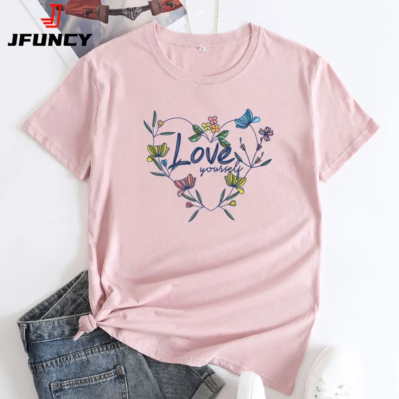 JFUCNY Women's Graphic Tee Shirt Fashion Female Summer Clothing Short Sleeve T-shirt Cotton Tshirt 2022 Casual Loose Woman Tops