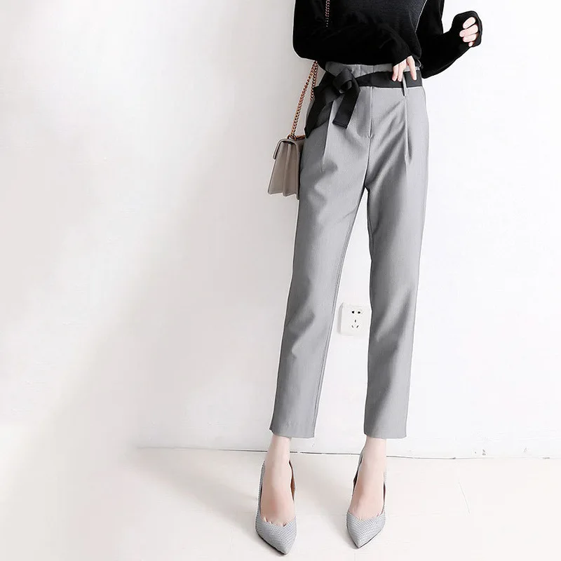 

CGC повседневные серые костюмы брюки женские весна-осень 2022 Брюки-Капри с высокой талией женские брюки костюмы свободные прямые штаны оверса...