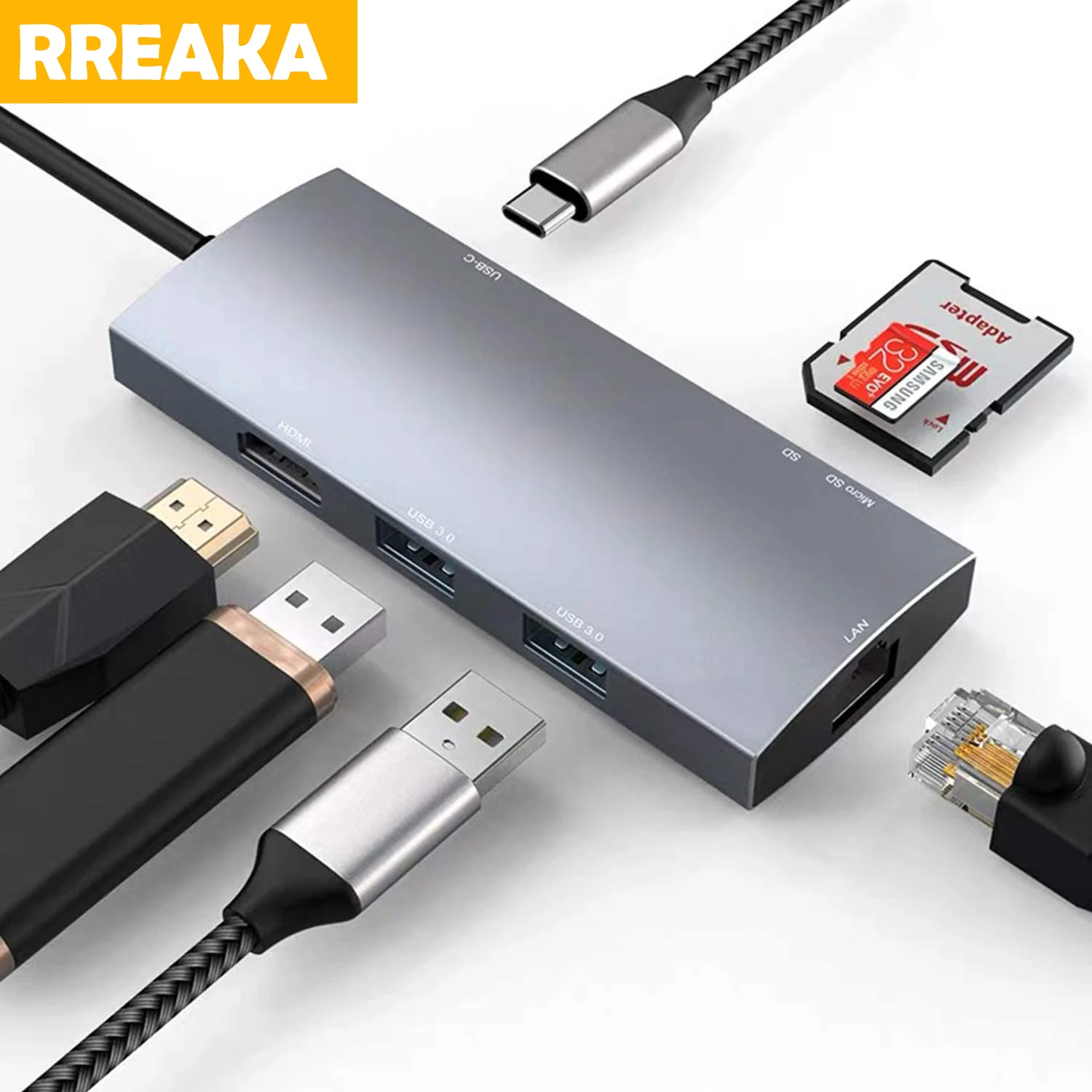 

Адаптер USB C, концентратор USB C для Apple MacBook iPad Pro 2021/2019 Type-C к 4KHDMI USB 3,0 Gigabit Ethernet для Samsung Dex S8/S9/S20